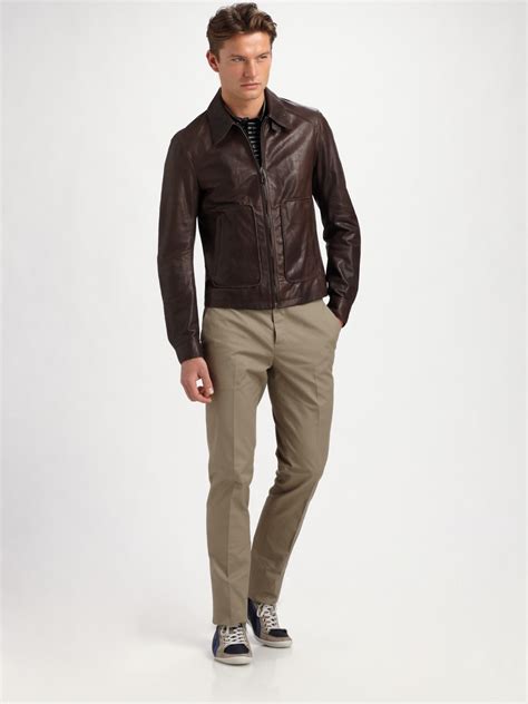 prada brown leather jacket|Prada bomber jacket for men.